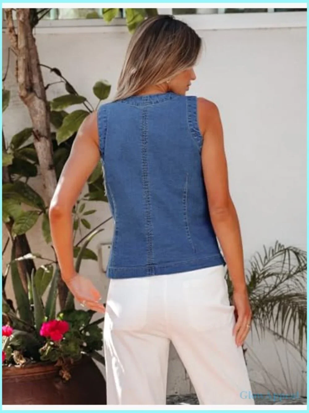 Sleeveless Denim Vest Button Down Crewneck Casual Western Waistcoat Stretchy